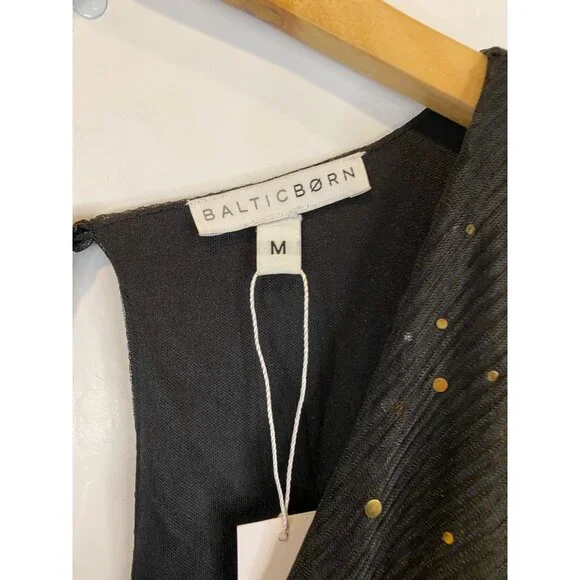 Baltic Born Abigail Sparkle Gown Black Gold Sequins Semi Sheer V Neck Medium New - Picture 7 of 14